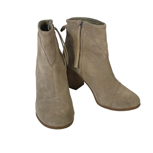 Toms Beige Suede Zip Stacked Heel Ankle Boot Sz 8.5 - Picture 1 of 12